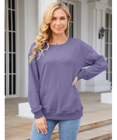 Womens Long Sleeve Sweatshirt Casual Crewneck Cute Pullover Tops Lightweight Sweatshirt with Pocket Purple $16.42 Activewear