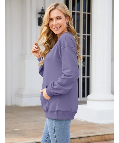 Womens Long Sleeve Sweatshirt Casual Crewneck Cute Pullover Tops Lightweight Sweatshirt with Pocket Purple $16.42 Activewear