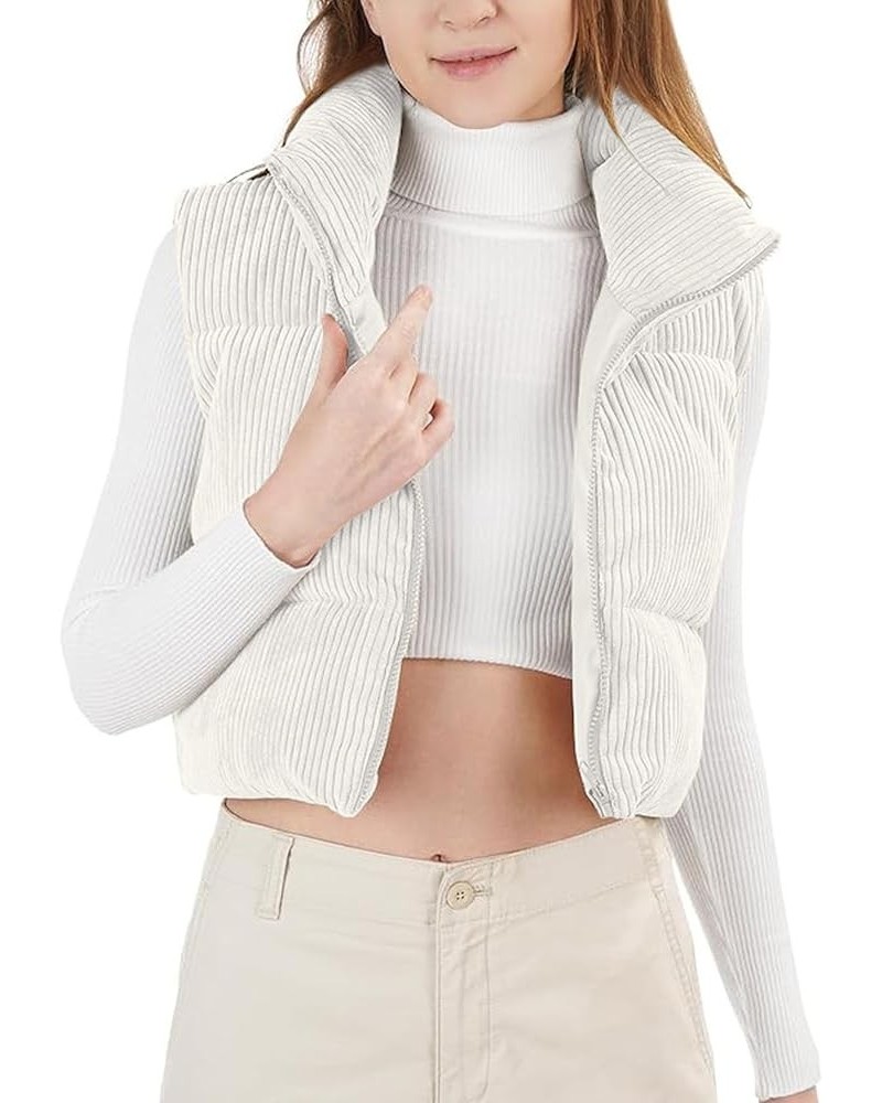 Women's Cropped Puffer Vest Zip Up Stand Collar Sleeveless Padded Bubble Vest 03 White $14.74 Vests