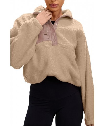 Womens Oversized Jacket Fuzzy Fleece Coat with Pockets Colorblock Tan $27.13 Jackets