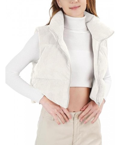 Women's Cropped Puffer Vest Zip Up Stand Collar Sleeveless Padded Bubble Vest 03 White $14.74 Vests