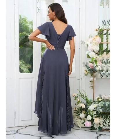 Tea Length Mother of The Bride Dresses with Sleeves Long Chiffon Lace Appliques Bridesmaid Dress Purple $30.00 Dresses