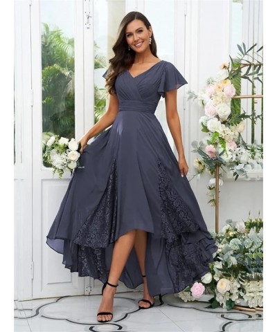 Tea Length Mother of The Bride Dresses with Sleeves Long Chiffon Lace Appliques Bridesmaid Dress Purple $30.00 Dresses