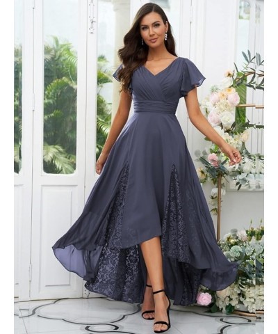 Tea Length Mother of The Bride Dresses with Sleeves Long Chiffon Lace Appliques Bridesmaid Dress Purple $30.00 Dresses