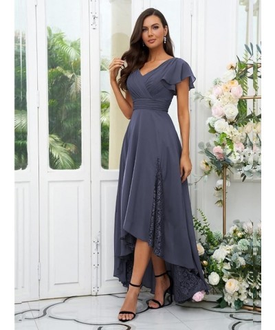 Tea Length Mother of The Bride Dresses with Sleeves Long Chiffon Lace Appliques Bridesmaid Dress Purple $30.00 Dresses