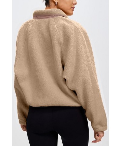 Womens Oversized Jacket Fuzzy Fleece Coat with Pockets Colorblock Tan $27.13 Jackets