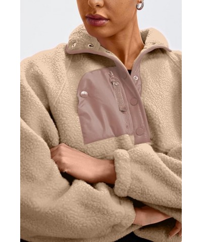 Womens Oversized Jacket Fuzzy Fleece Coat with Pockets Colorblock Tan $27.13 Jackets