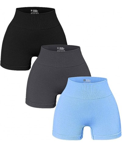 3 Piece for Women Yoga Shorts Workout Athletic Seamless High Wasit Gym Leggings Black Grey Candyblue $17.02 Activewear