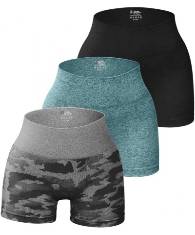 3 Piece for Women Yoga Shorts Workout Athletic Seamless High Wasit Gym Leggings Black Darkgreen Greycamouflage $17.02 Activewear