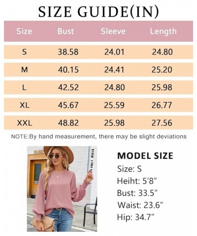 Womens Tops Dressy Casual Crew Neck Pleated Lantern Long Sleeve Work Shirts Chiffon Blouses Fashion 2024 Dark Pink $13.74 Blo...