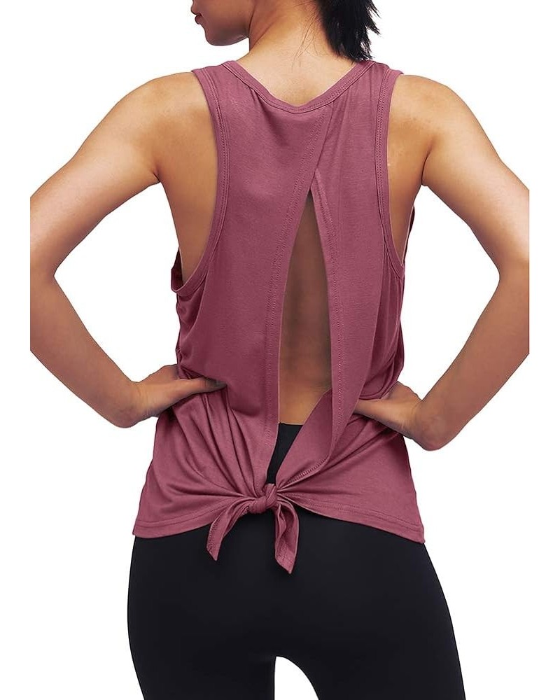 Womens Workout Yoga Tops Open Back Shirts Tie Back Tank Tops with Adjustable Fit Magenta $11.50 Lingerie