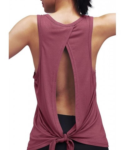 Womens Workout Yoga Tops Open Back Shirts Tie Back Tank Tops with Adjustable Fit Magenta $11.50 Lingerie