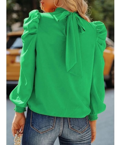 Women's Leopard Printed Ruffle Hem Mock Neck Puff Sleeve Blouse Top Green-nn $12.04 Blouses