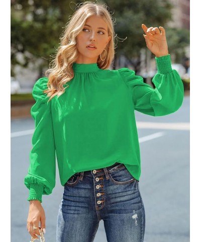 Women's Leopard Printed Ruffle Hem Mock Neck Puff Sleeve Blouse Top Green-nn $12.04 Blouses