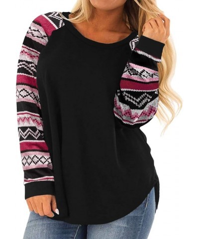 Womens Plus Size Long Sleeve Tunic Crewneck Colorblock Striped Tee Shirt Jh_black $13.12 Shirts