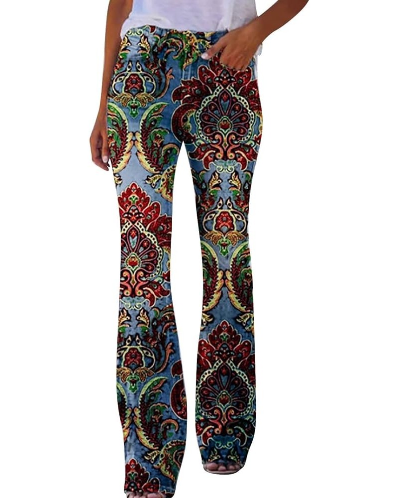 Women's Long Printed Casual Multiple Choice Micro Flared Pants Cotton Comfortable Loose Wide Leg Jeans (C-G, M) Small C-g $23...