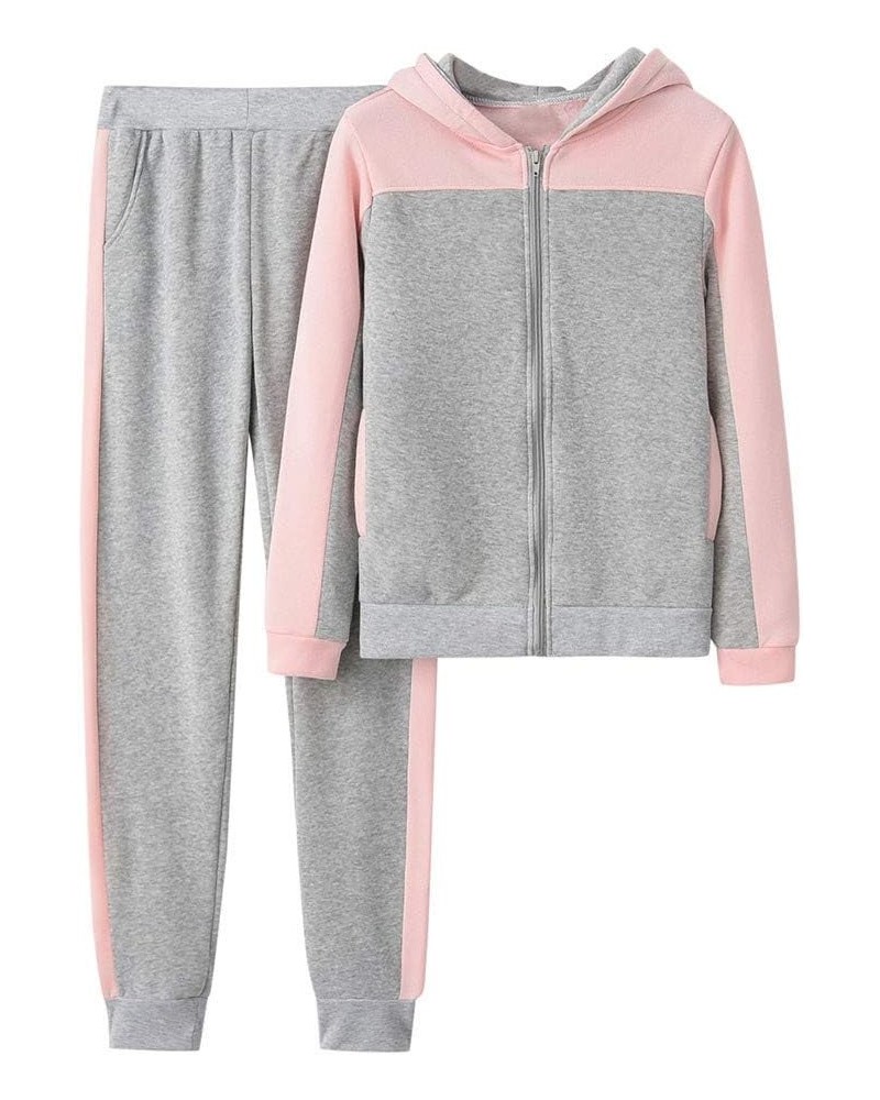 Women Tracksuit Sets Color Block Full Zip Hoodie and Long Pant 2 Piece Outfits Jogging Sweatpants Suit Gray $9.84 Activewear