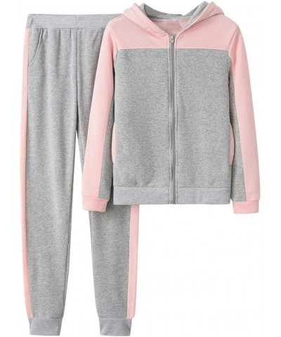 Women Tracksuit Sets Color Block Full Zip Hoodie and Long Pant 2 Piece Outfits Jogging Sweatpants Suit Gray $9.84 Activewear