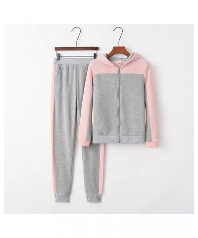 Women Tracksuit Sets Color Block Full Zip Hoodie and Long Pant 2 Piece Outfits Jogging Sweatpants Suit Gray $9.84 Activewear