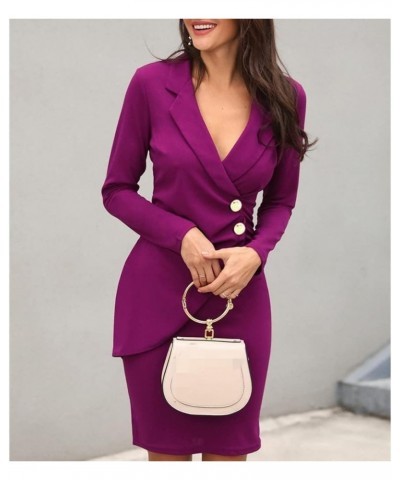 Women's Long Sleeve V Neck Work Dresses Office Business Knee Length Pencil Bodycon Dress Cocktail Party 04-purple $18.69 Dresses