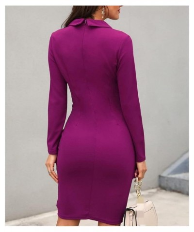 Women's Long Sleeve V Neck Work Dresses Office Business Knee Length Pencil Bodycon Dress Cocktail Party 04-purple $18.69 Dresses