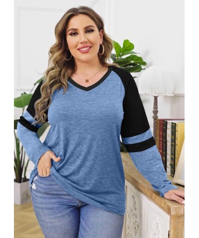 Women's Plus Size Tops Striped Long Sleeve V Neck T Shirts Color Block Casual Tunics Tee Shirt B-blue $14.24 Tops