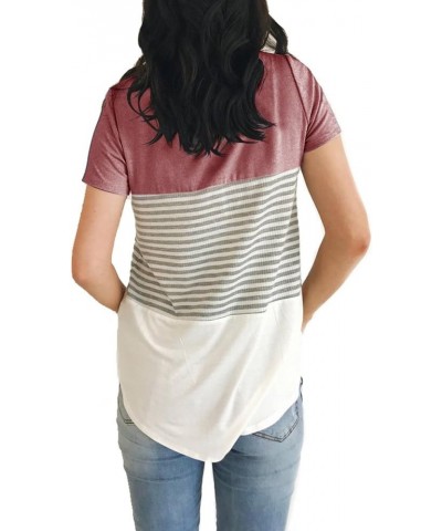 Round Neck Triple Color Block Stripe T-Shirt Red $11.87 T-Shirts