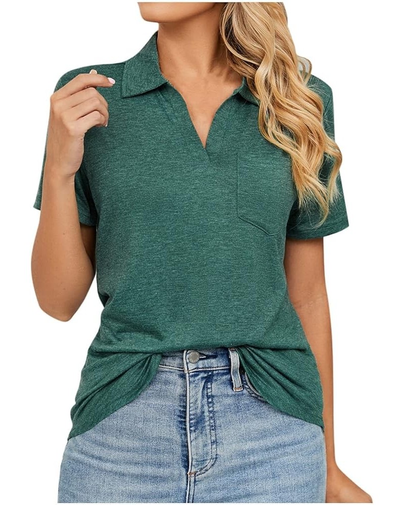 2023 Summer Polo Shirts for Women, Womens Lapel Short Sleeve Slim Fit V Neck Solid Color Blouse Loose Casual Tops with Pocket...