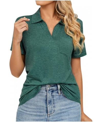 2023 Summer Polo Shirts for Women, Womens Lapel Short Sleeve Slim Fit V Neck Solid Color Blouse Loose Casual Tops with Pocket...