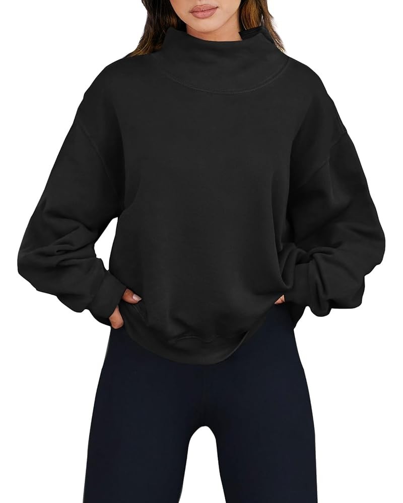 Womens Oversized Sweatshirts Turtleneck Pullover Long Sleeve Hoodies Tops Spring Outfits 2024 Clothes Black $17.22 Hoodies & ...