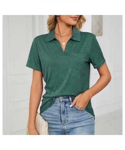 2023 Summer Polo Shirts for Women, Womens Lapel Short Sleeve Slim Fit V Neck Solid Color Blouse Loose Casual Tops with Pocket...