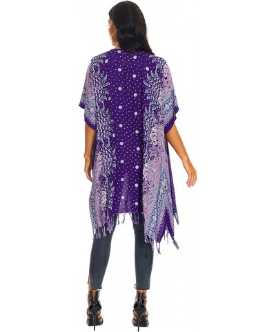 Women HIPPIE Gypsy Boho Printed Kimono Cardigan Shawl Wrap Swimsuit Cover Up Jacket One Size Purple-14617 $24.18 Swimsuits