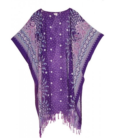 Women HIPPIE Gypsy Boho Printed Kimono Cardigan Shawl Wrap Swimsuit Cover Up Jacket One Size Purple-14617 $24.18 Swimsuits