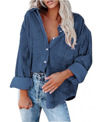 Womens Corduroy Button Down Shirts 2022 Fall Fashion Long Sleeve Loose Jacket Casual Oversized Shacket Blouse Top Blue-01 $9....