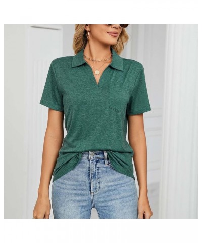 2023 Summer Polo Shirts for Women, Womens Lapel Short Sleeve Slim Fit V Neck Solid Color Blouse Loose Casual Tops with Pocket...