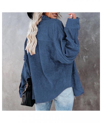 Womens Corduroy Button Down Shirts 2022 Fall Fashion Long Sleeve Loose Jacket Casual Oversized Shacket Blouse Top Blue-01 $9....