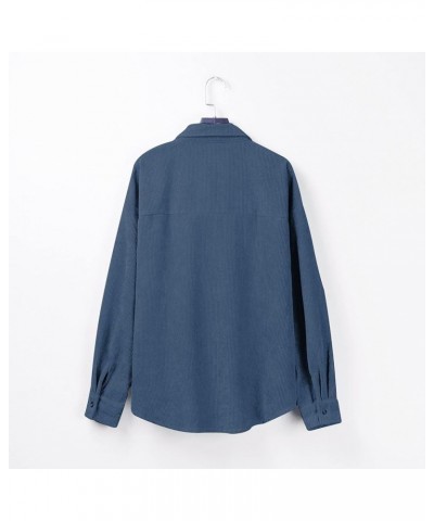 Womens Corduroy Button Down Shirts 2022 Fall Fashion Long Sleeve Loose Jacket Casual Oversized Shacket Blouse Top Blue-01 $9....