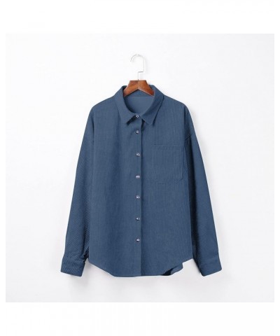 Womens Corduroy Button Down Shirts 2022 Fall Fashion Long Sleeve Loose Jacket Casual Oversized Shacket Blouse Top Blue-01 $9....