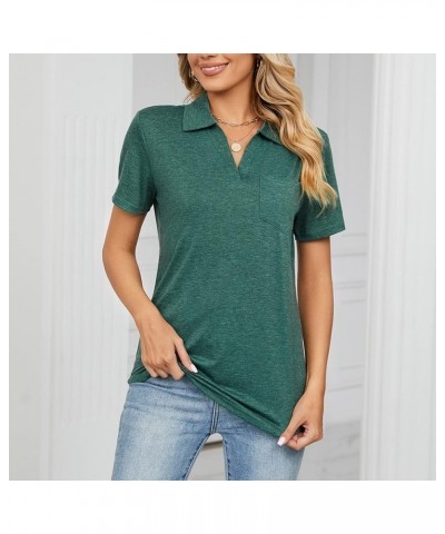 2023 Summer Polo Shirts for Women, Womens Lapel Short Sleeve Slim Fit V Neck Solid Color Blouse Loose Casual Tops with Pocket...