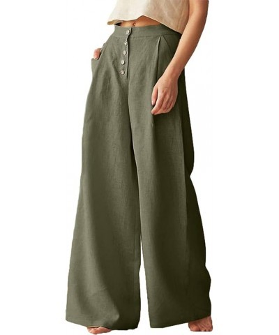 Womens Casual High Waist Cotton Linen Palazoo Pants Summer Wide Leg Trousers with Pockets Green $9.53 Pants