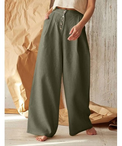 Womens Casual High Waist Cotton Linen Palazoo Pants Summer Wide Leg Trousers with Pockets Green $9.53 Pants