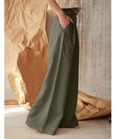 Womens Casual High Waist Cotton Linen Palazoo Pants Summer Wide Leg Trousers with Pockets Green $9.53 Pants