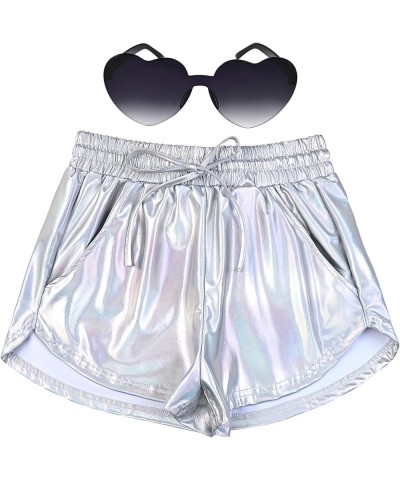 Women's Metallic Shorts Summer Sparkly Hot Outfit Shiny Short Pants Laser Silver $15.89 Activewear