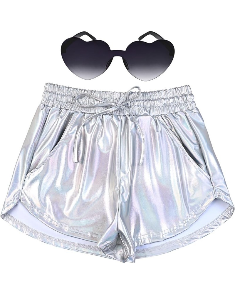 Women's Metallic Shorts Summer Sparkly Hot Outfit Shiny Short Pants Laser Silver $15.89 Activewear