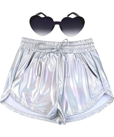 Women's Metallic Shorts Summer Sparkly Hot Outfit Shiny Short Pants Laser Silver $15.89 Activewear