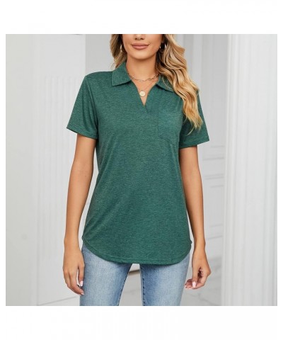 2023 Summer Polo Shirts for Women, Womens Lapel Short Sleeve Slim Fit V Neck Solid Color Blouse Loose Casual Tops with Pocket...