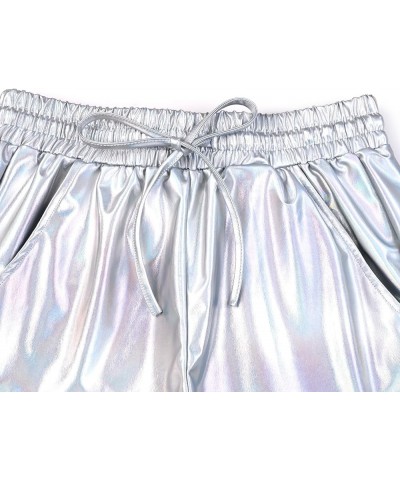 Women's Metallic Shorts Summer Sparkly Hot Outfit Shiny Short Pants Laser Silver $15.89 Activewear