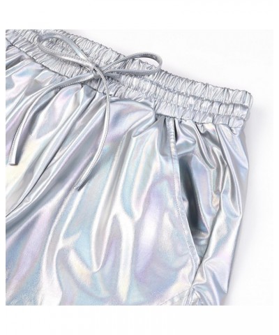 Women's Metallic Shorts Summer Sparkly Hot Outfit Shiny Short Pants Laser Silver $15.89 Activewear