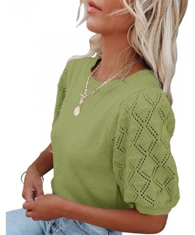 Womens Short Sleeve Sweaters Crewneck Knit Pullover Tops 2024 Spring Casual Lightweight Crochet Blouse Shirt Green $18.00 Swe...