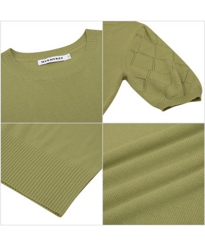 Womens Short Sleeve Sweaters Crewneck Knit Pullover Tops 2024 Spring Casual Lightweight Crochet Blouse Shirt Green $18.00 Swe...